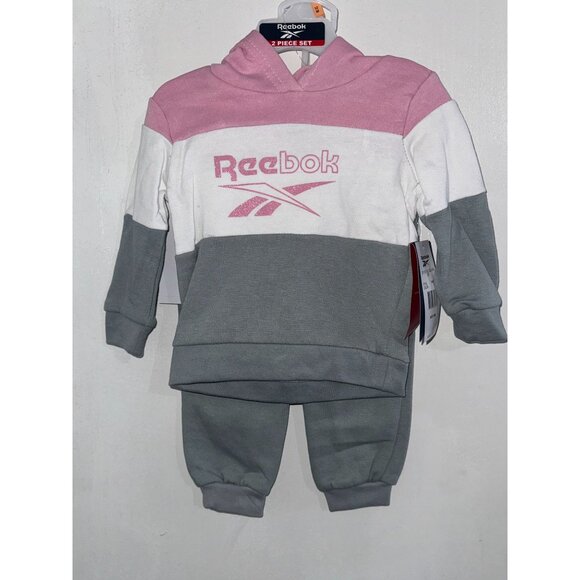 Reebok Infant 24 M 2-Piece Hoodie & Pants Set Cotton/Polyester Blend Pink/White/ - Picture 1 of 4